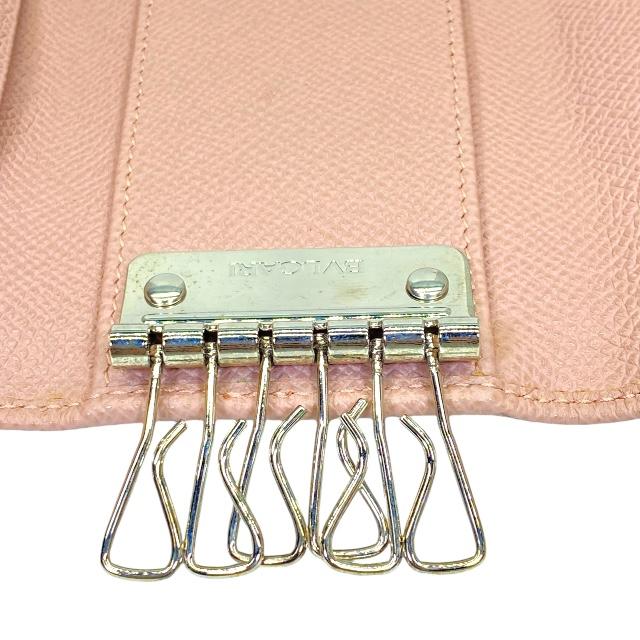 BVLGARI ピンク レザー キーケース BVLGARI ブルガリ 6連 キーケース コンパクト ロゴクリップ