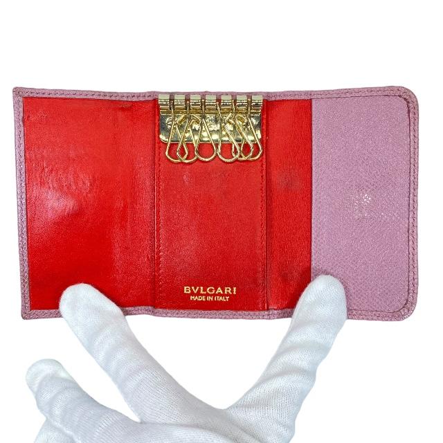 BVLGARI ブルガリ ロゴクリップ 6連 キーケース レザー ピンク BVLGARI ブルガリ ロゴクリップ 6連 キーケース レザー ピンク