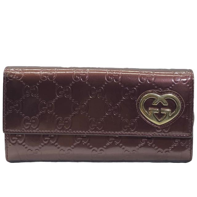 GUCCI　グッチ　GGシマレザー　ブラウン ボルドー　フラップタイプ　長財布 GUCCIグッチGGシマレザーブラウン ボルドーフラップタイプ長財布