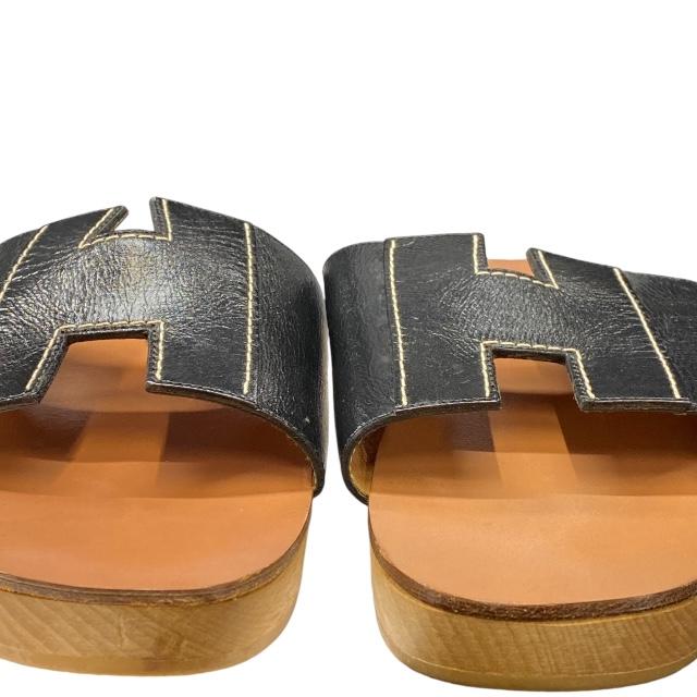 HERMES エルメス ケブラール Hモチーフ レザー サンダル 黒 38