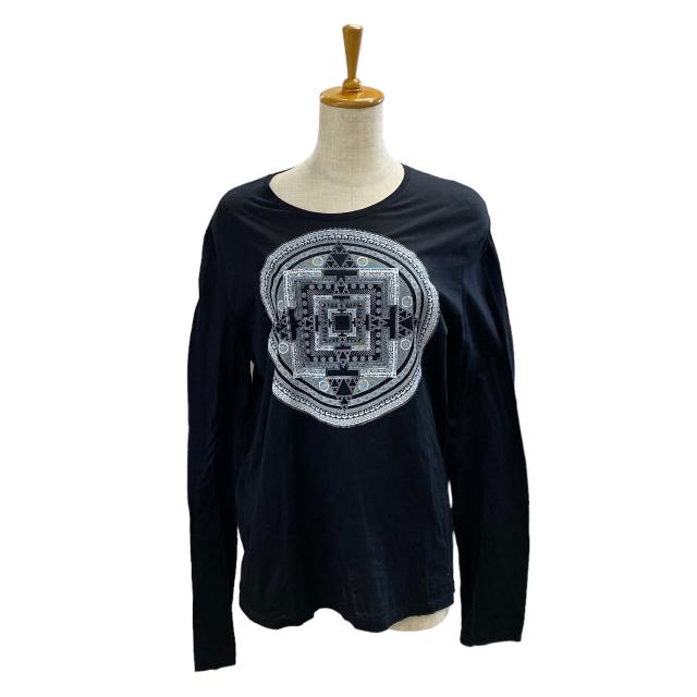 Balenciaga ブラック 長袖カットソー BALENCIAGA(バレンシアガ) ネックロゴ刺繍ダメージ加工