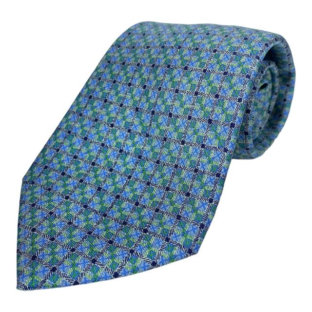 HERMES エルメス ネクタイ シルク グリーン ブルー チェック柄 メンズ