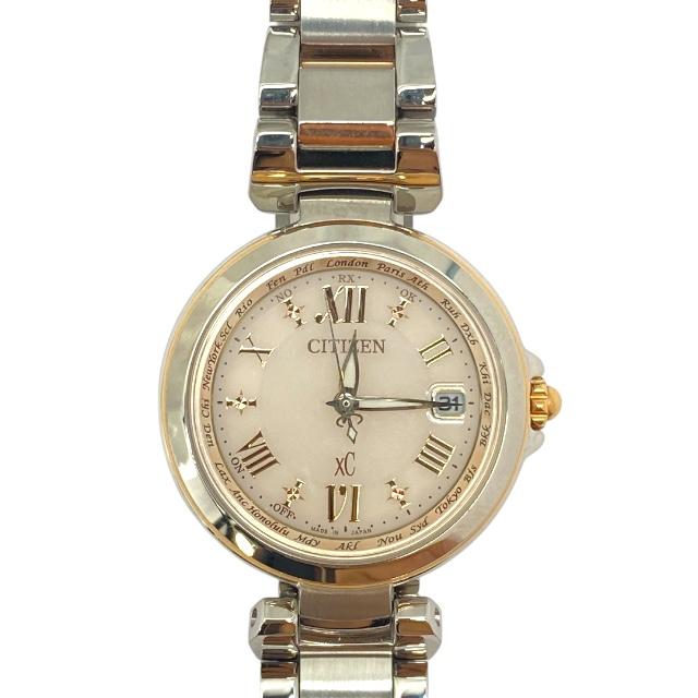 稼働品 シチズン EC1034-59W クロスシー ハッピーフライト エコドライブ 腕時計 ソーラー電波 アナログ シルバー ゴールド CITIZEN 実用的 | CITIZEN