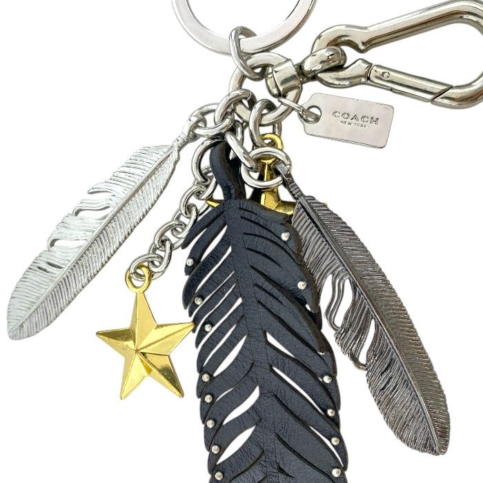 新品★COACH メタル フェザー チャーム・キーホルダー　黒　メンズレディース COACH（コーチ） フェザー キーホルダー スター チャーム キーリング