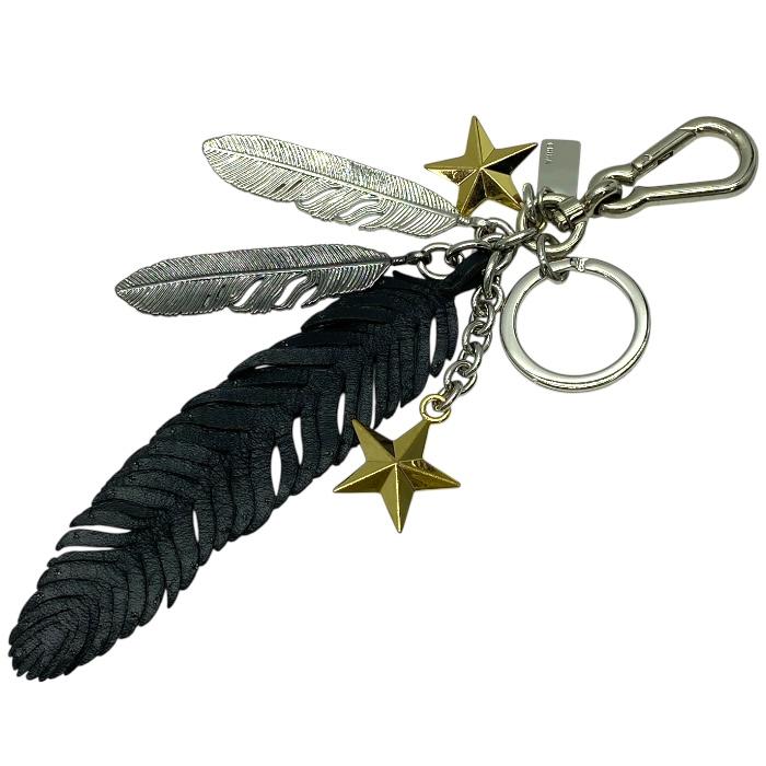 新品★COACH メタル フェザー チャーム・キーホルダー　黒　メンズレディース COACH（コーチ） フェザー キーホルダー スター チャーム キーリング