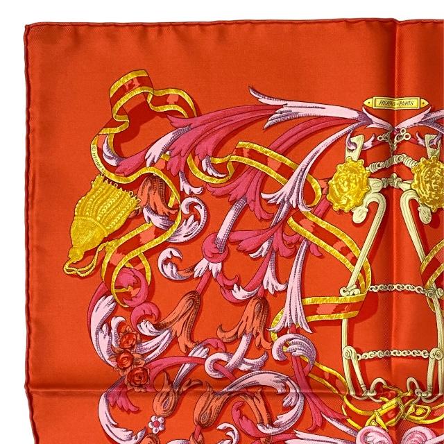 HERMES シルクハンカチ オレンジ HERMÈS シルク ハンカチ オレンジ HERMES(エルメス) ハンカチ美