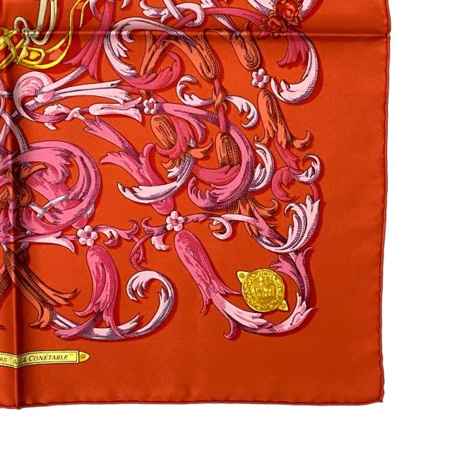 【今だけお値引き！】【美品】HERMES オレンジ シルクスカーフハンカチ HERMES エルメス スカーフ 70×70 CARRE VINTAGE カレ70 983866S