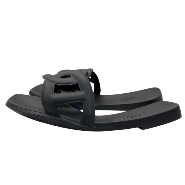 l*0様 美品HERMESエルメスアロハブラックフラットサンダルレディースサイズ HERMES エルメス アロハ シェーヌダンクル フラットサンダル シューズ