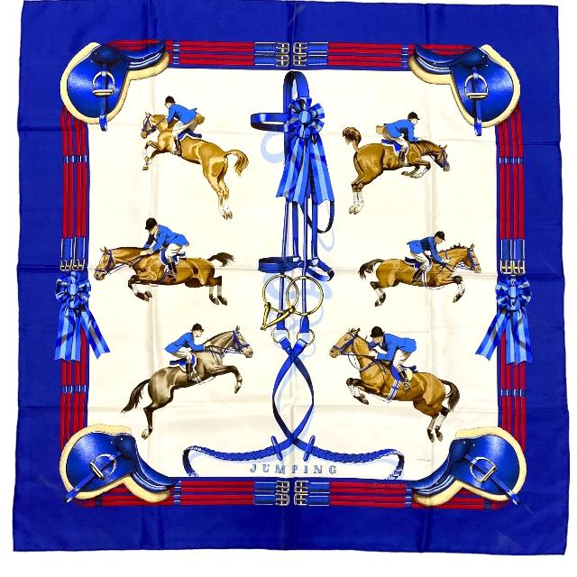 HERMES エルメス スカーフ 大判 カレ90 JUMPING ベルト リボン 馬