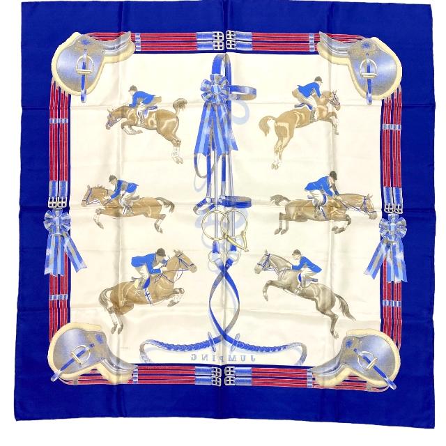 HERMES エルメス スカーフ 大判 カレ90 JUMPING ベルト リボン 馬