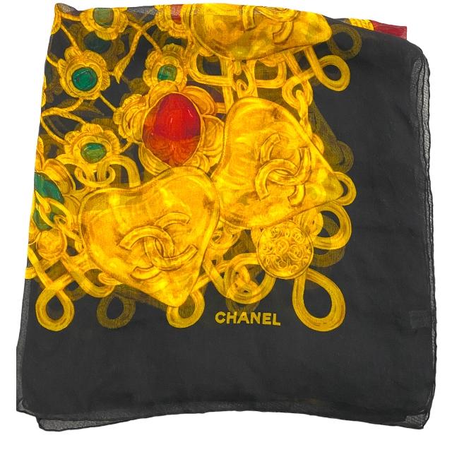 CHANEL シャネル 大判 シフォンスカーフ ストール シルク 100％ ココ