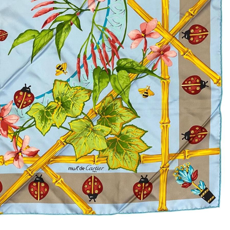 Cartier（カルティエ） スカーフ 大判 シルク ライトブルー マルチ