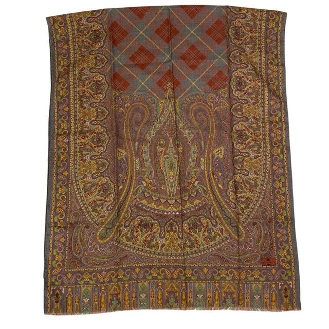美品 ★ETRO★ ストール ペイズリー柄 ウール シルク ブラウン ETRO - エトロ マフラー ストール 大判 ウール シルク混 ペイズリー柄