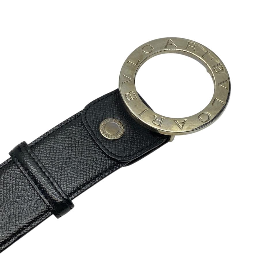 ブルガリ レザー ベルト ダブルロゴ ブラック×シルバー BVLGARI（ブルガリ） ブルガリブルガリ ベルト ラウンド ロゴ バックル