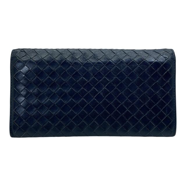 ボッテガヴェネタ 長財布 二つ折り イントレチャート レザー ダークネイビー BOTTEGA VENETA 美品 ボッテガ ヴェネタ イントレチャート