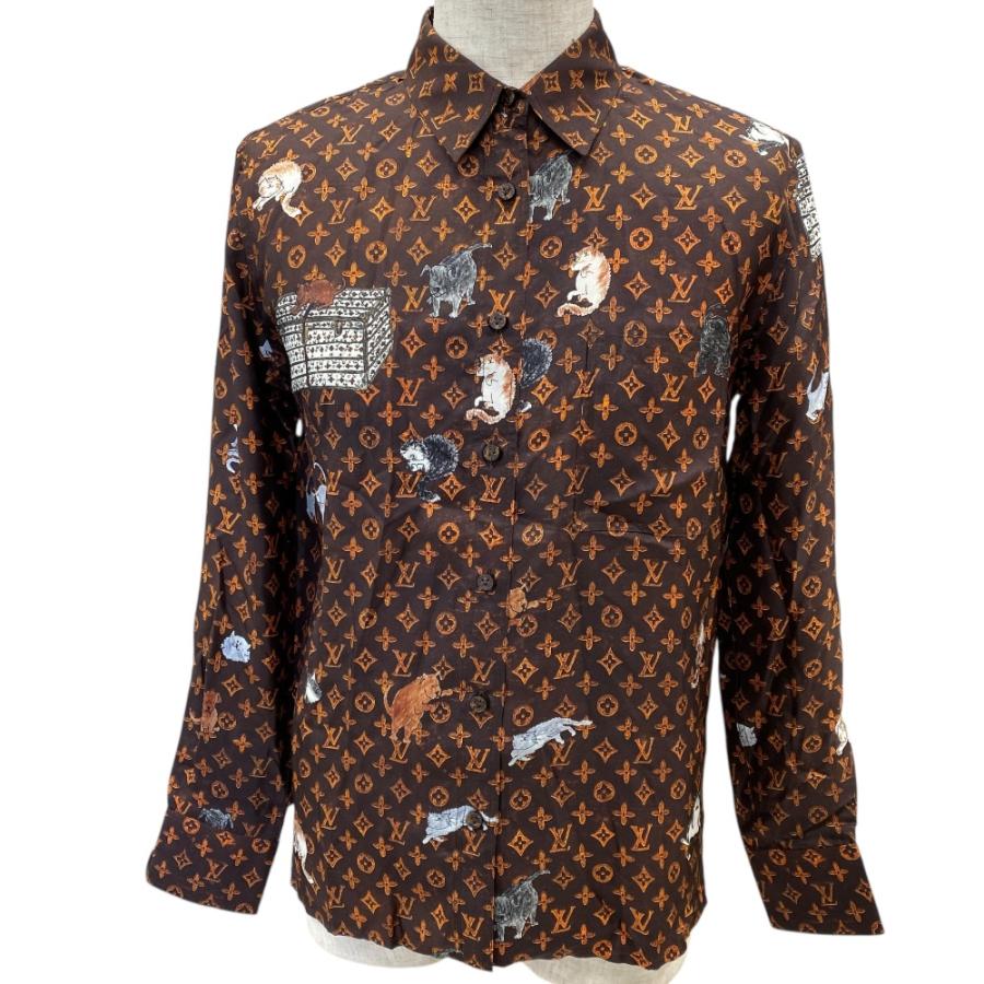 LOUISVUITTON ルイヴィトン キャットグラム 長袖シャツ シルク100 LOUIS VUITTON - ルイヴィトン 長袖シャツ レア キャットグラム 長袖