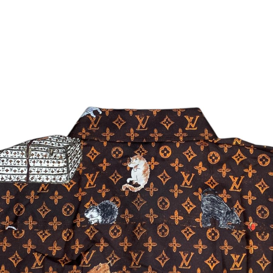 【美品】LOUIS VUITTON ルイ・ヴィトン シャツ パジャマ 2019SS キャットグラム LV モノグラム ボタン 猫 総柄 オープンカラー 長袖 シルク100% トップス レディース サイズ 36 ブラウン 茶色 イタリア製 RW191A LLP FGBL74 2100020000028965-1.jpg