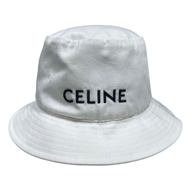 CELINE♦︎バケットハット Mサイズ バケハ ロゴ入りホワイト セリーヌ CELINE ホワイト バケットハット 36,000円