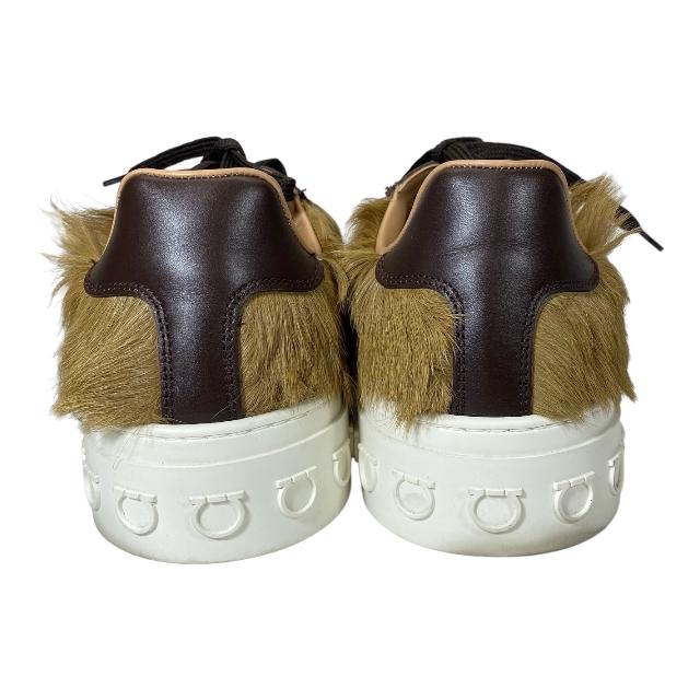 フェラガモ スニーカー 靴 シューズ ホースヘアー ファー レザー ブラウン-