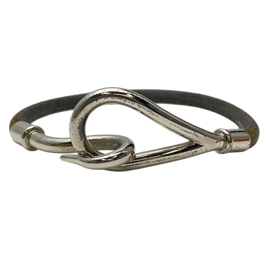 エルメス HERMES レザー ジャンボ 編み込み ブレスレット バングル HERMES エルメス ジャンボブレスレット 編み込みレザー グレー系