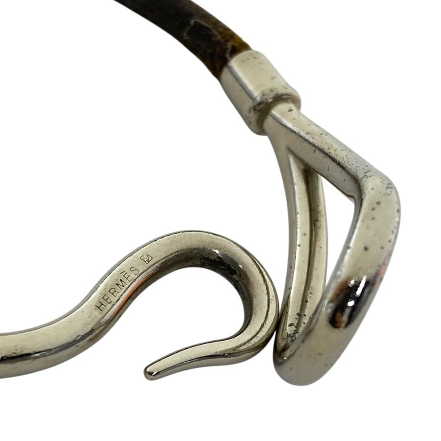 【美品】HERMES ブレスレット バングル ジャンボ シルバー ブラウンレザー HERMES - □新品同様□ HERMES エルメス ジャンボ レザー シルバー金具