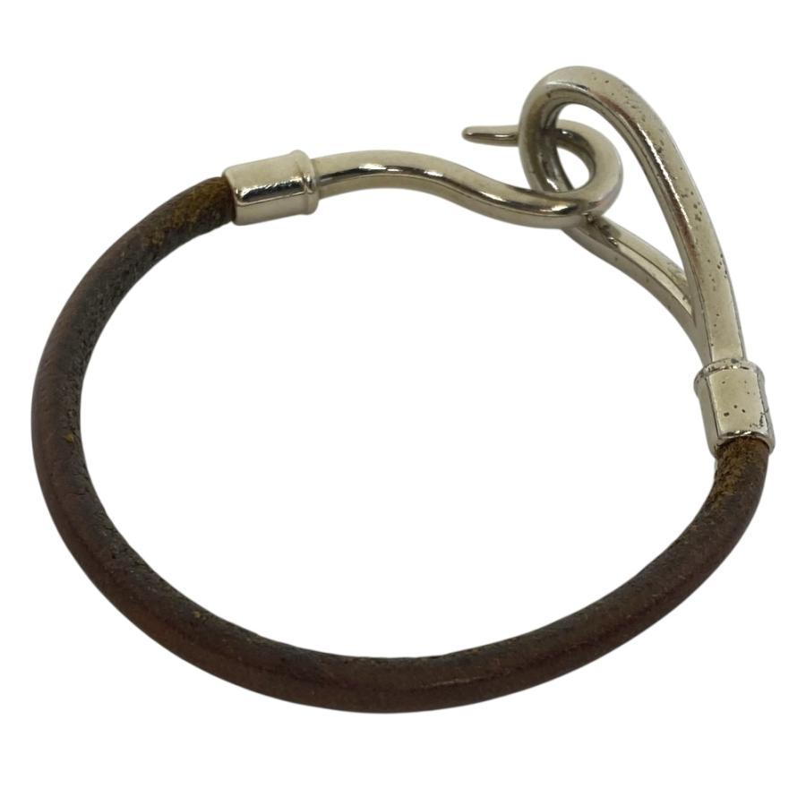 【美品】HERMES ブレスレット バングル ジャンボ シルバー ブラウンレザー HERMES（エルメス） ジャンボ ブレスレット バングル アクセサリー
