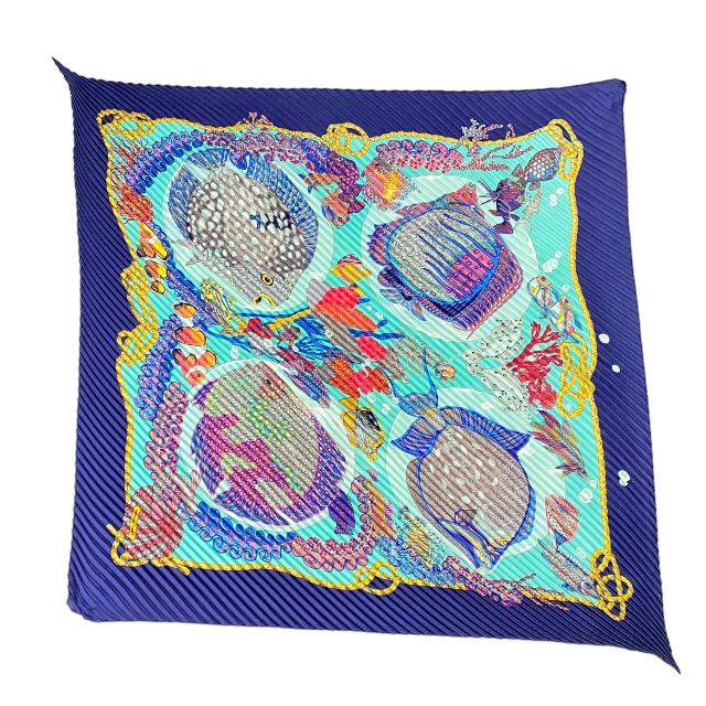 HERMES エルメス スカーフ Grands Fonds 深海魚 深海 プリーツスカーフ 