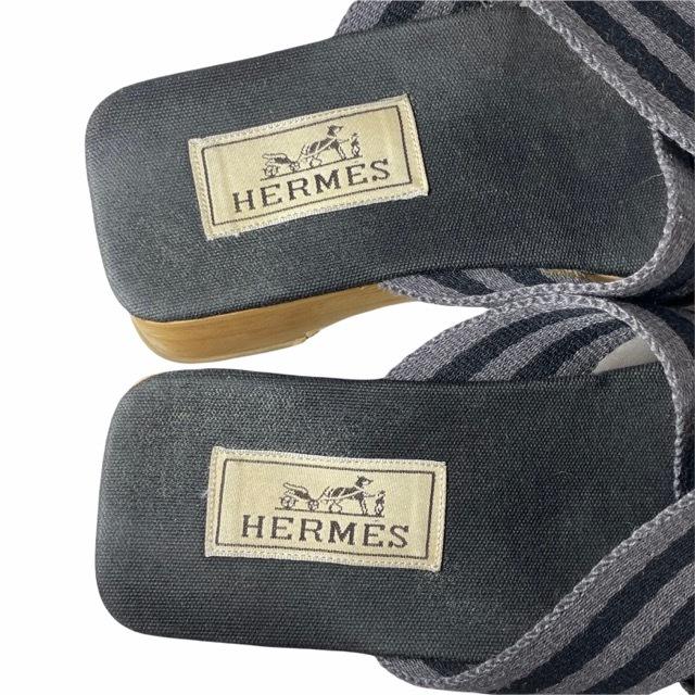 HERMES36［エルメス］サンダル フールトゥ グレーキャンバスウッド HERMES36［エルメス］サンダル フールトゥ グレーキャンバス