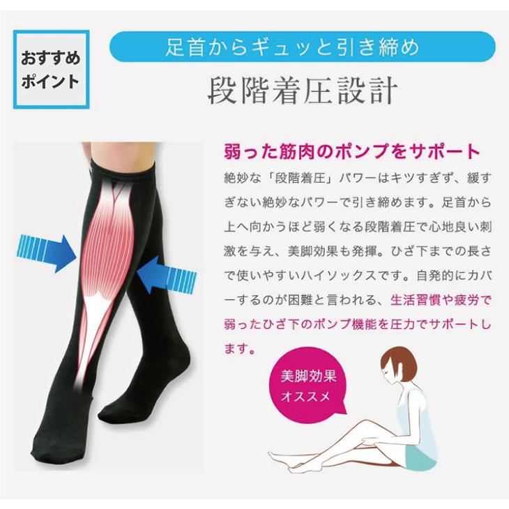 靴下 ソフト着圧ソックス 3足セット 着圧ハイソックス 黒