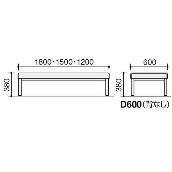 コクヨ　ロビーチェア150　3人掛け　背なし　角パイプ　ステンレス脚　幅1500mm×奥行き600mm　ビニールレザー CN-156B※_2