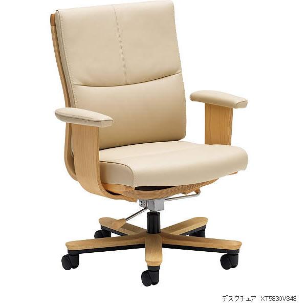 カリモク 書斎チェア 本革張デスクチェアー（ノープレッシャーサスペンション） 肘付 （XT5830DK）（COM ブナVHK/リ… XT5830-LBの画像