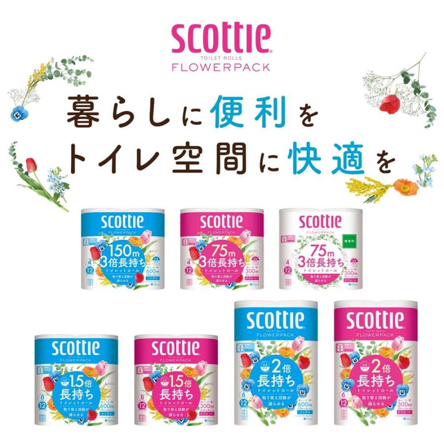 日本製紙クレシア スコッティ フラワーパック 3倍長持ち 8ロール ダブル ×6パック 1ケース 合計48ロール 22769 トイレットペーパー まとめ買い 1箱｜econvecoco｜10