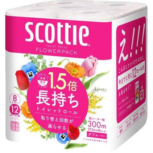 クレシア トイレットティシュー スコッティ フラワーパック 1.5倍巻き 37.5m 8ロール ダブル 8パックセット | スコッティ フラワーパック