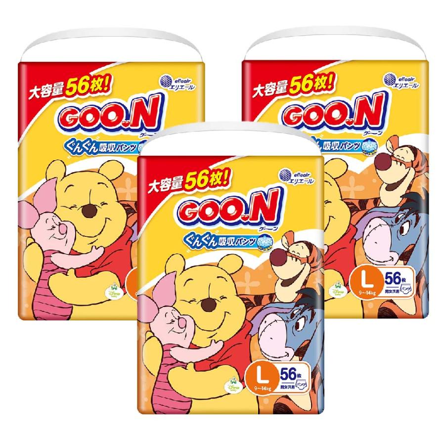 グーン ぐんぐん吸収パンツ Lサイズ 56枚入×3パックセット（計168枚）21000730 エリエール ディズニー 体重目安:9kg-14kg | グーン まっさらさら通気