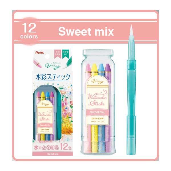 ＜ぺんてる＞ Ｖistage (ヴィスタ―ジュ）水彩スティック スイートミックス GSS1-12SW | ぺんてる | 01