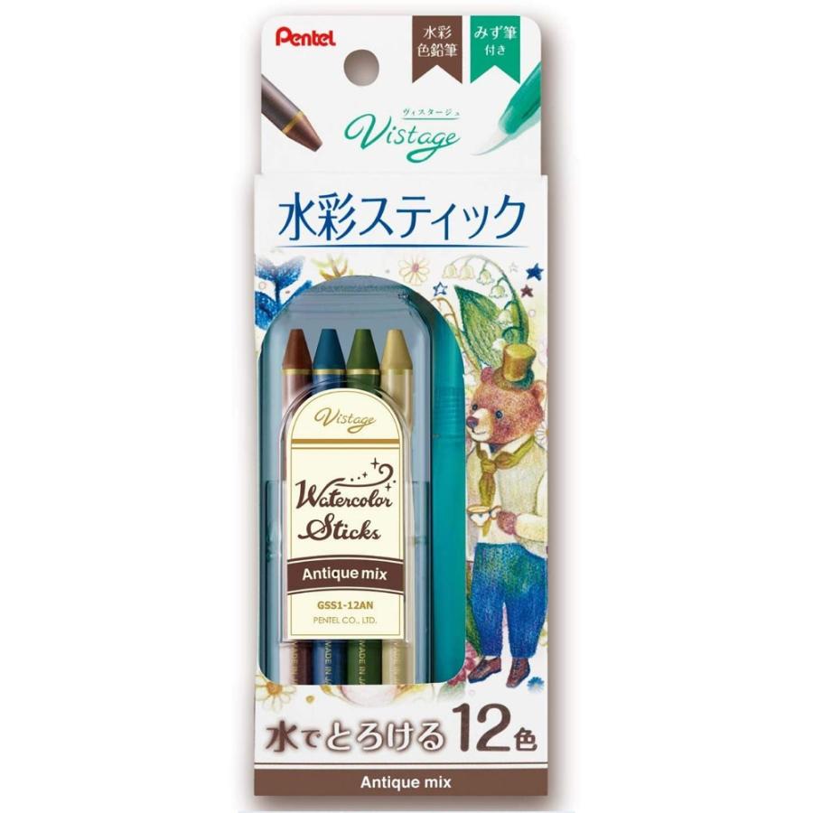 ＜ぺんてる＞ Ｖistage (ヴィスタ―ジュ）水彩スティック アンティークミックス GSS1-12AN | ぺんてる