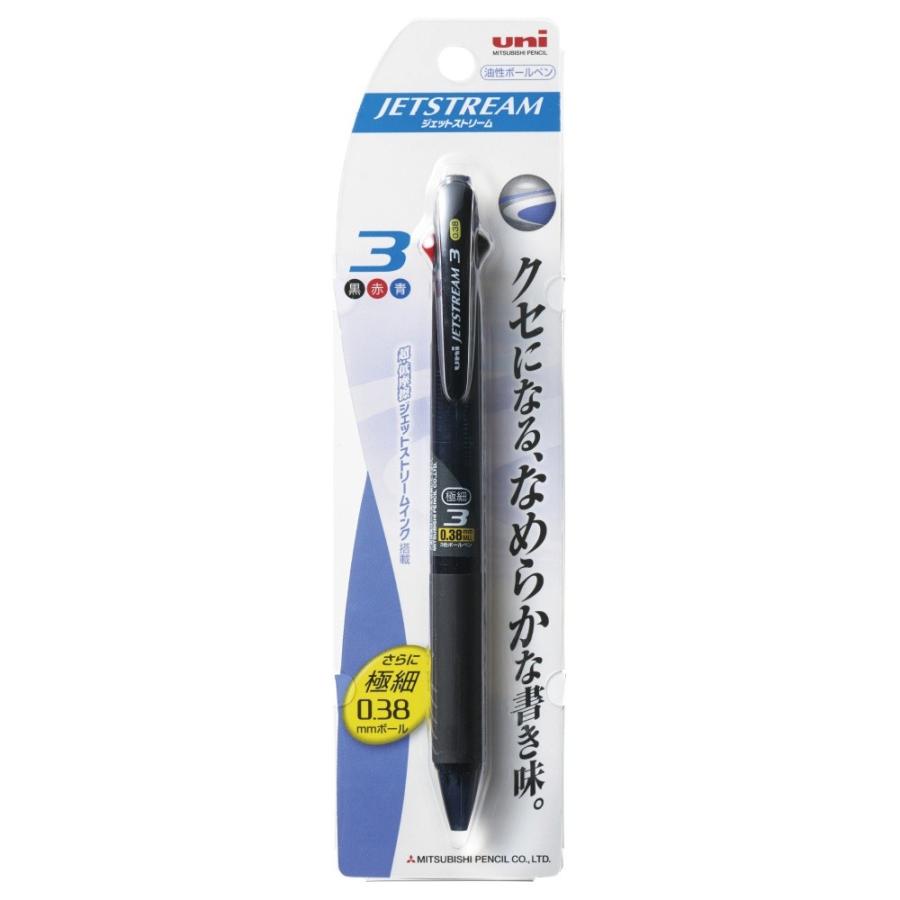 ＜三菱鉛筆＞ ジェットストリームボールペン 極細0.38mm 3色 透明ブラック（パック品） SXE3400381PT24 | 三菱鉛筆