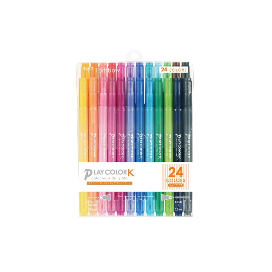 トンボ鉛筆 水性サインペン プレイカラーK 24色セット GCF-012 ツインタイプ 水性マーカー | トンボ鉛筆