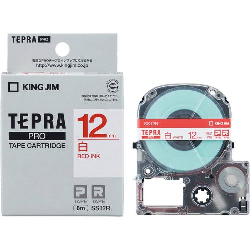 キングジム＜KING JIM＞テプラ「PRO」テープカートリッジ 白ラベル　赤文字 SS12R　12mm幅　8m | TEPRA PRO
