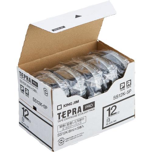 キングジム＜KING JIM＞テプラ「PRO」テープエコパック(5個入り)　白ラベル　黒文字 SS12K-5P　12mm幅　8m | TEPRA PRO