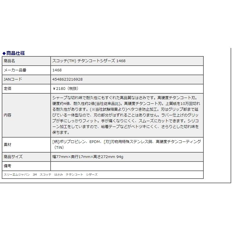 スリーエムジャパン スコッチ(TM) チタンコートシザーズ はさみ 1468 | ブランド登録なし | 03