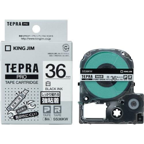 キングジム＜KING JIM＞テプラ「PRO」テープカートリッジ　強粘着ラベル　白／黒文字 SS36KW　36mm幅　8m | TEPRA PRO
