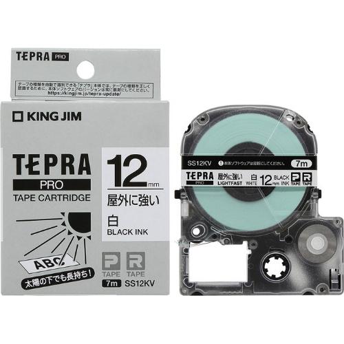 キングジム＜KING JIM＞テプラ「PRO」テープカートリッジ 屋外に強いラベル 白／黒文字 SS12KV 12mm幅 7m | TEPRA PRO