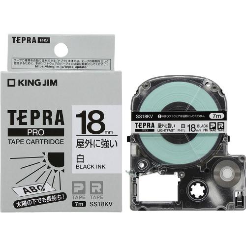 キングジム＜KING JIM＞テプラ「PRO」テープカートリッジ 屋外に強いラベル 白／黒文字 SS18KV 18mm幅 7m | TEPRA PRO