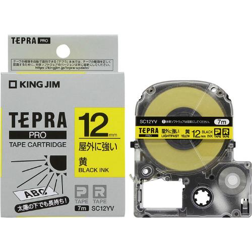 キングジム＜KING JIM＞テプラ「PRO」テープカートリッジ 屋外に強いラベル 黄／黒文字 SC12YV 12mm幅 7m | TEPRA PRO