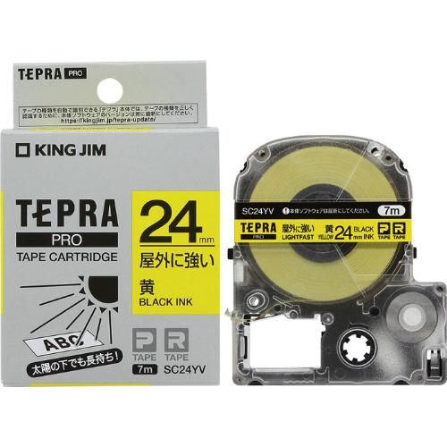キングジム＜KING JIM＞テプラ「PRO」テープカートリッジ　屋外に強いラベル　黄／黒文字 SC24YV　24mm幅　7m | TEPRA PRO