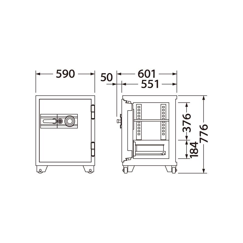 エーコー 業務用金庫 700シリーズ 700DKG 100万変換ダイヤル錠+シリンダー錠 89L 1時間耐火 地震 災害 防災 | エーコー | 01
