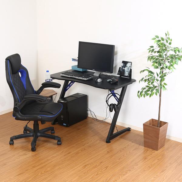 不二貿易　レイズ ゲーミングデスク 幅1050×奥行600×高さ700mm ブルー　18573 |  | 01