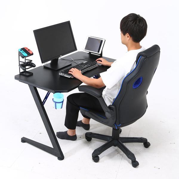 不二貿易　レイズ ゲーミングデスク 幅1050×奥行600×高さ700mm ブルー　18573 |  | 03