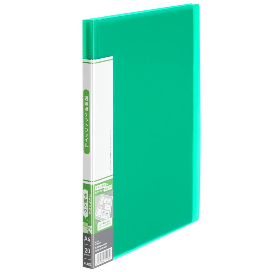 プラス (PLUS) 透明ポケットファイル A4 20P グリーン FC-920TP 91-672 | PLUS